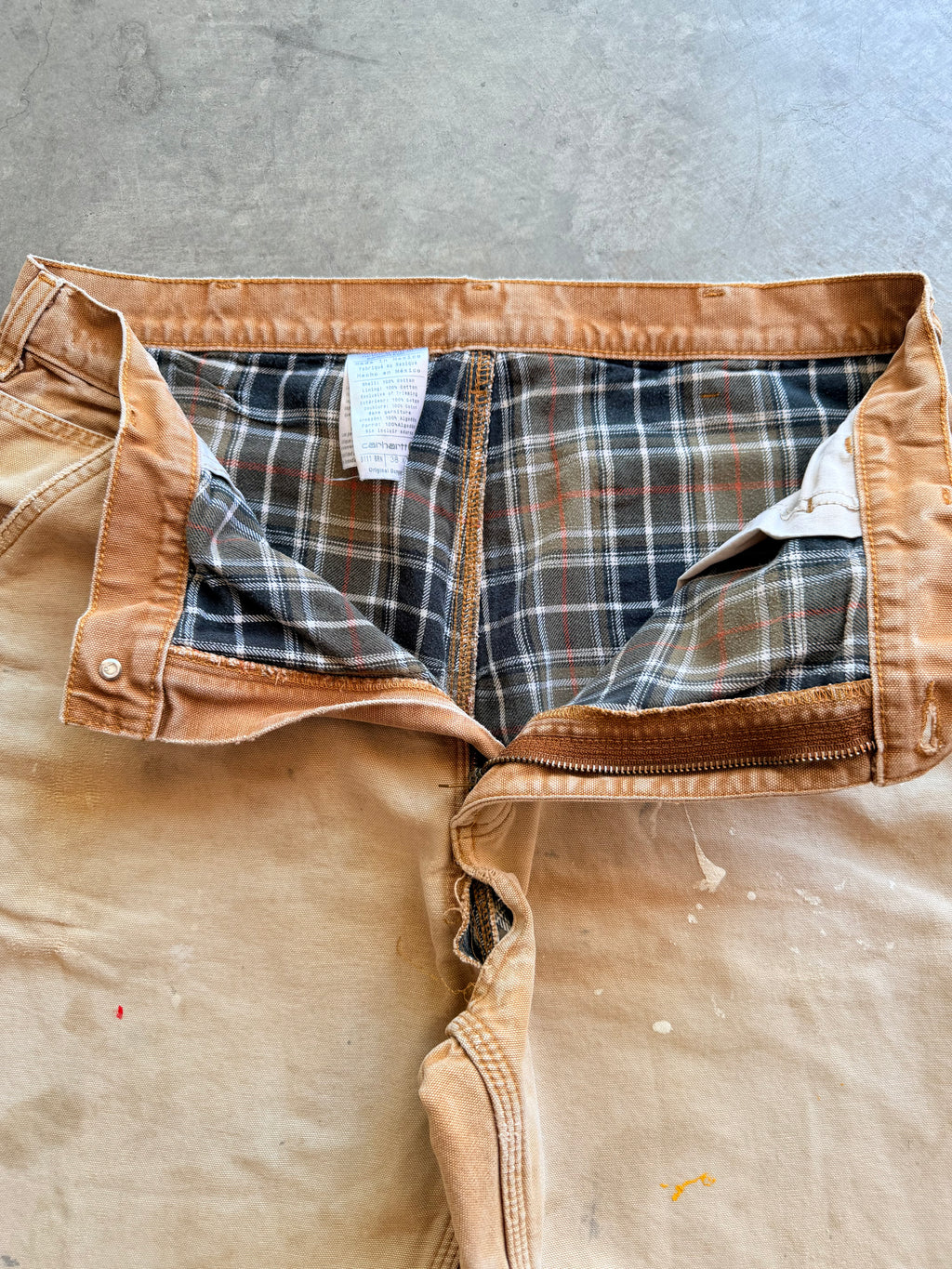 Carhartt tan flannel lined carpenter pants Sz 36