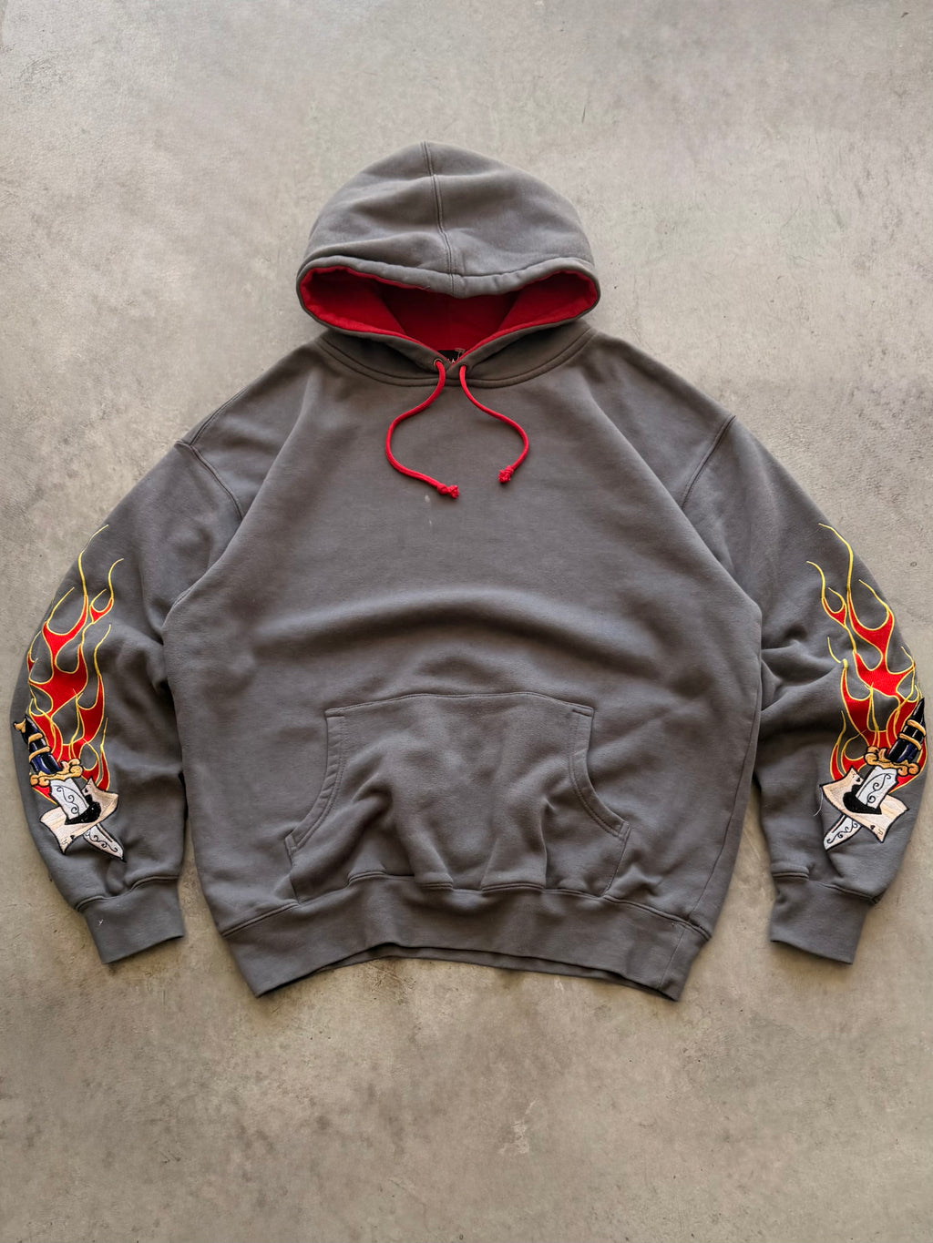Y2K embroidered flames hoodie - XL