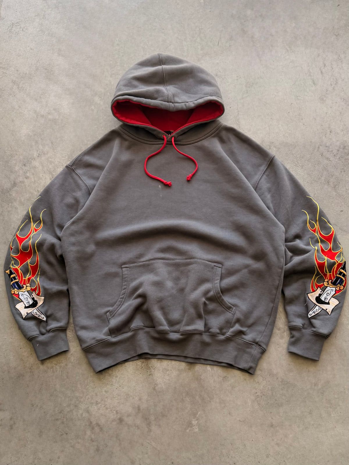 Y2K embroidered flames hoodie - XL