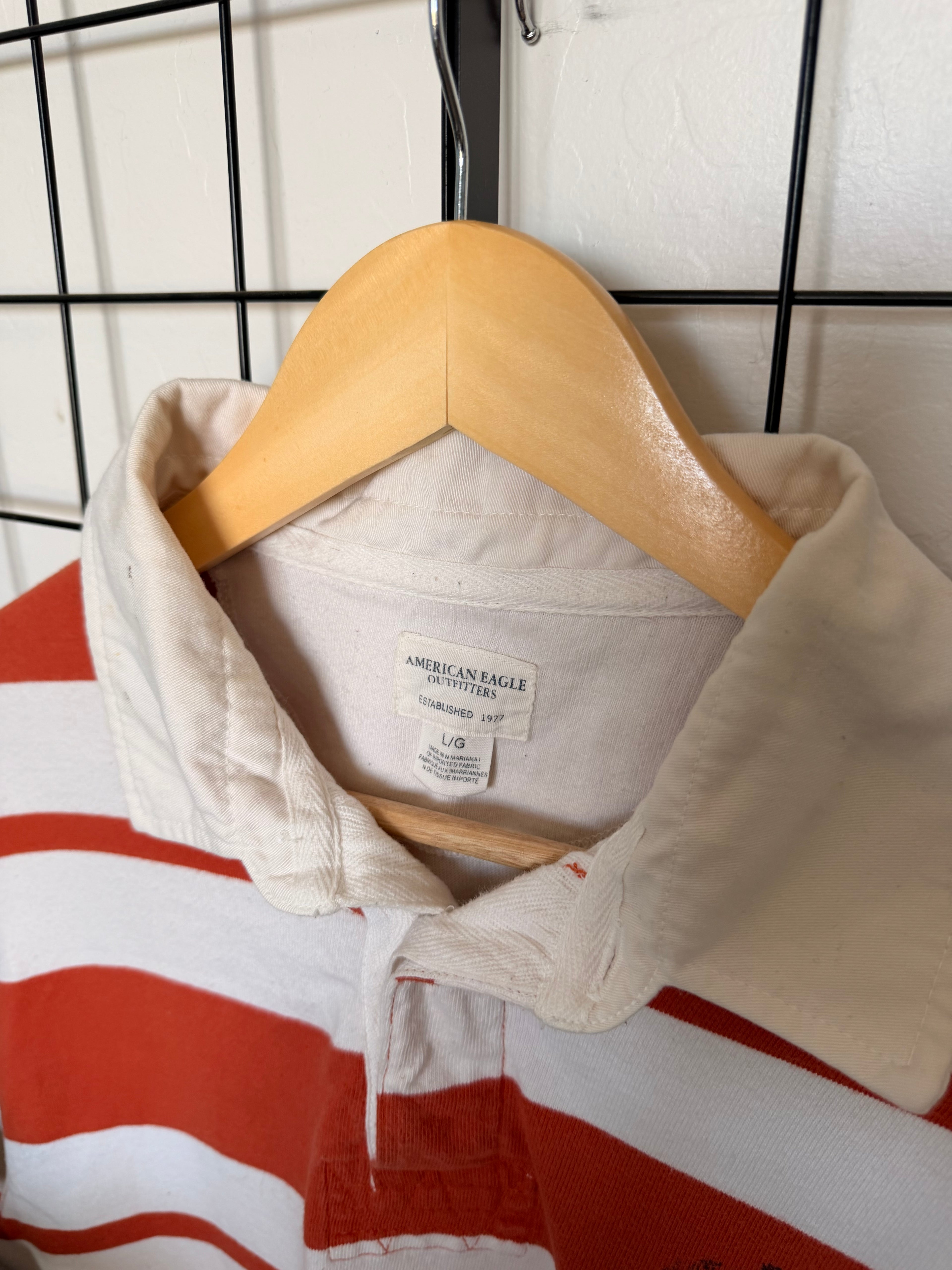 American Eagle striped rugby polo long sleeve - L