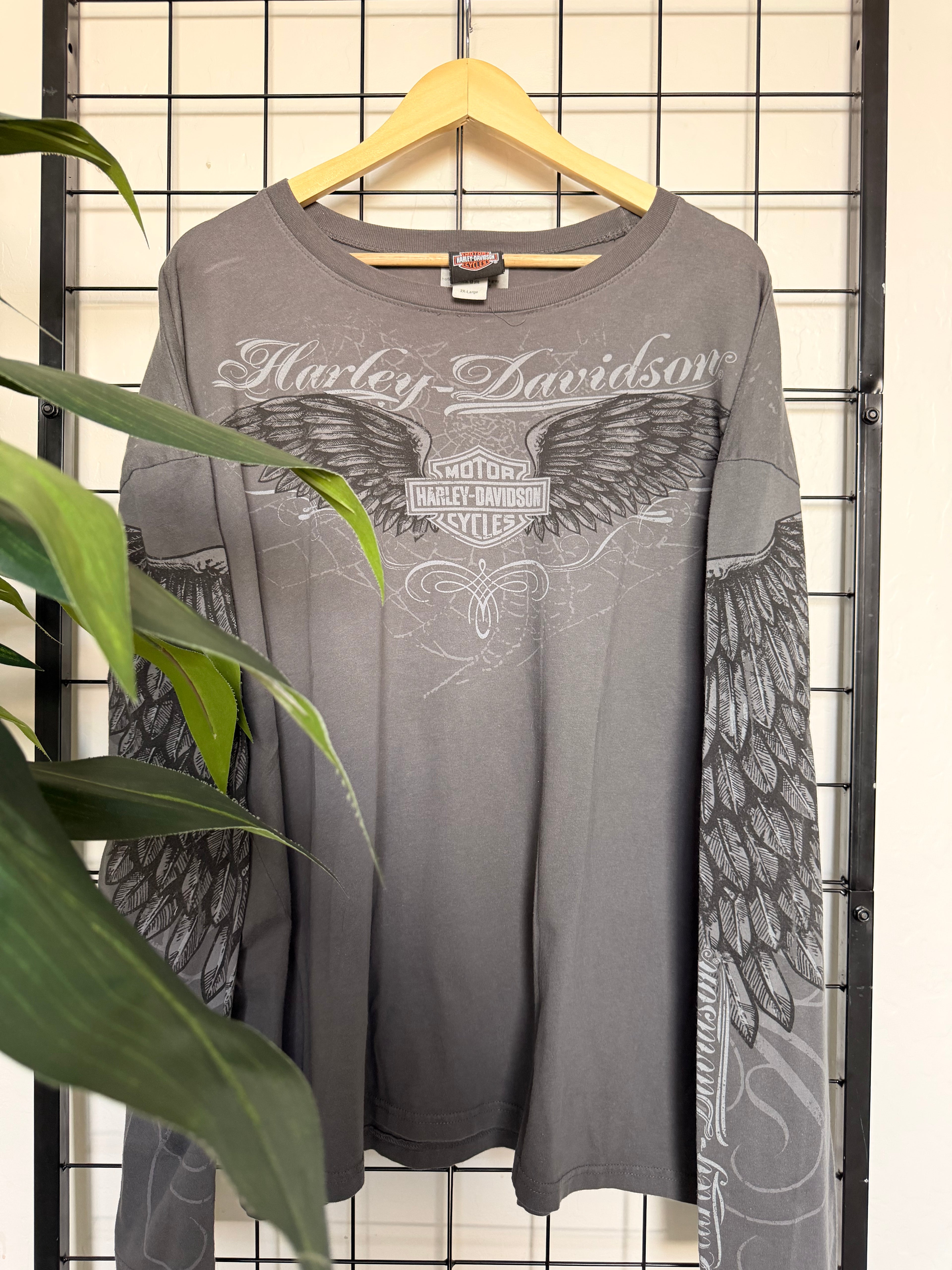 2009 Harley Davidson Spider and Wings AOP long sleeve tee - 2XL