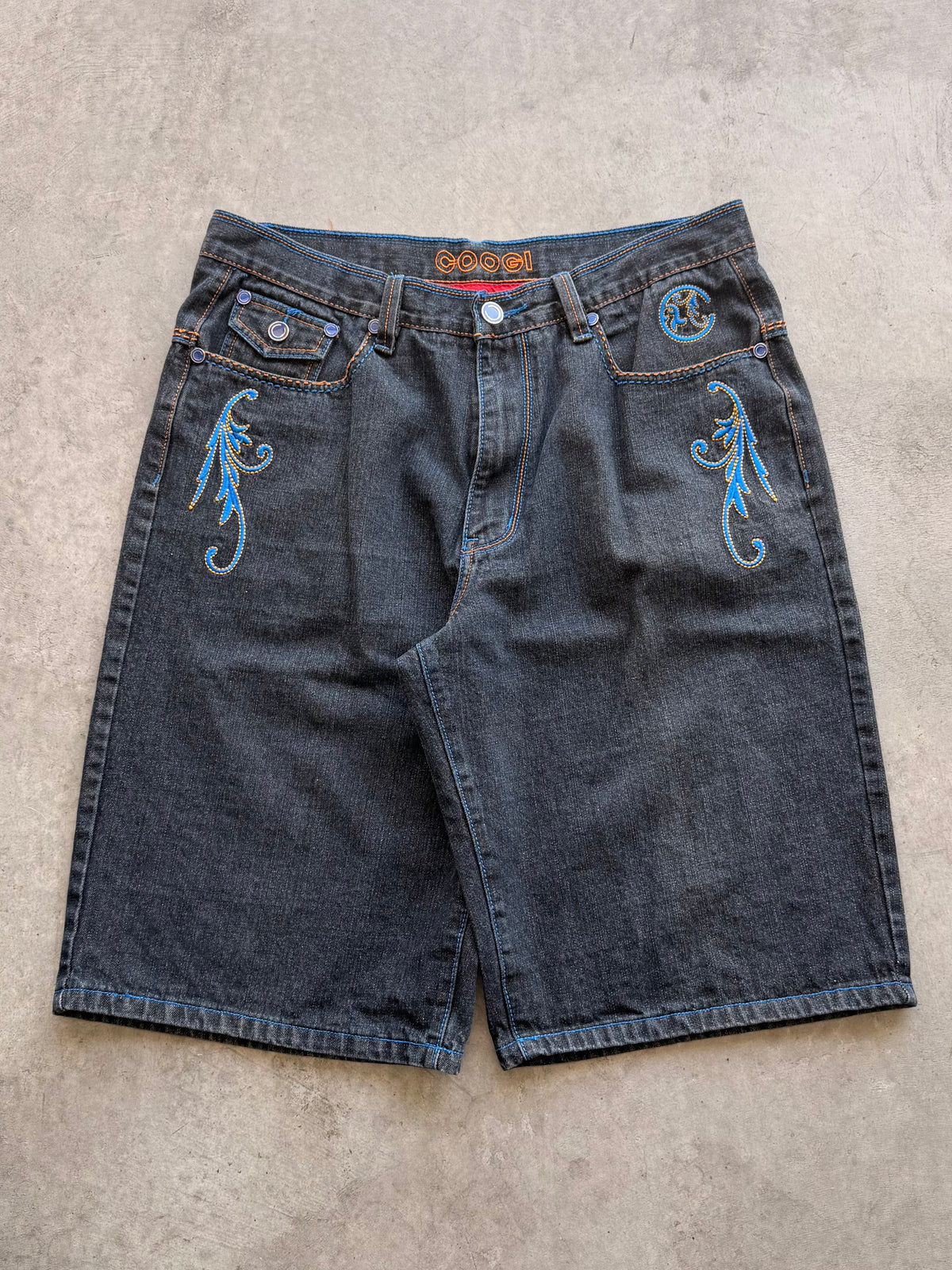 y2k Coogi blue embroidered shorts Sz 38