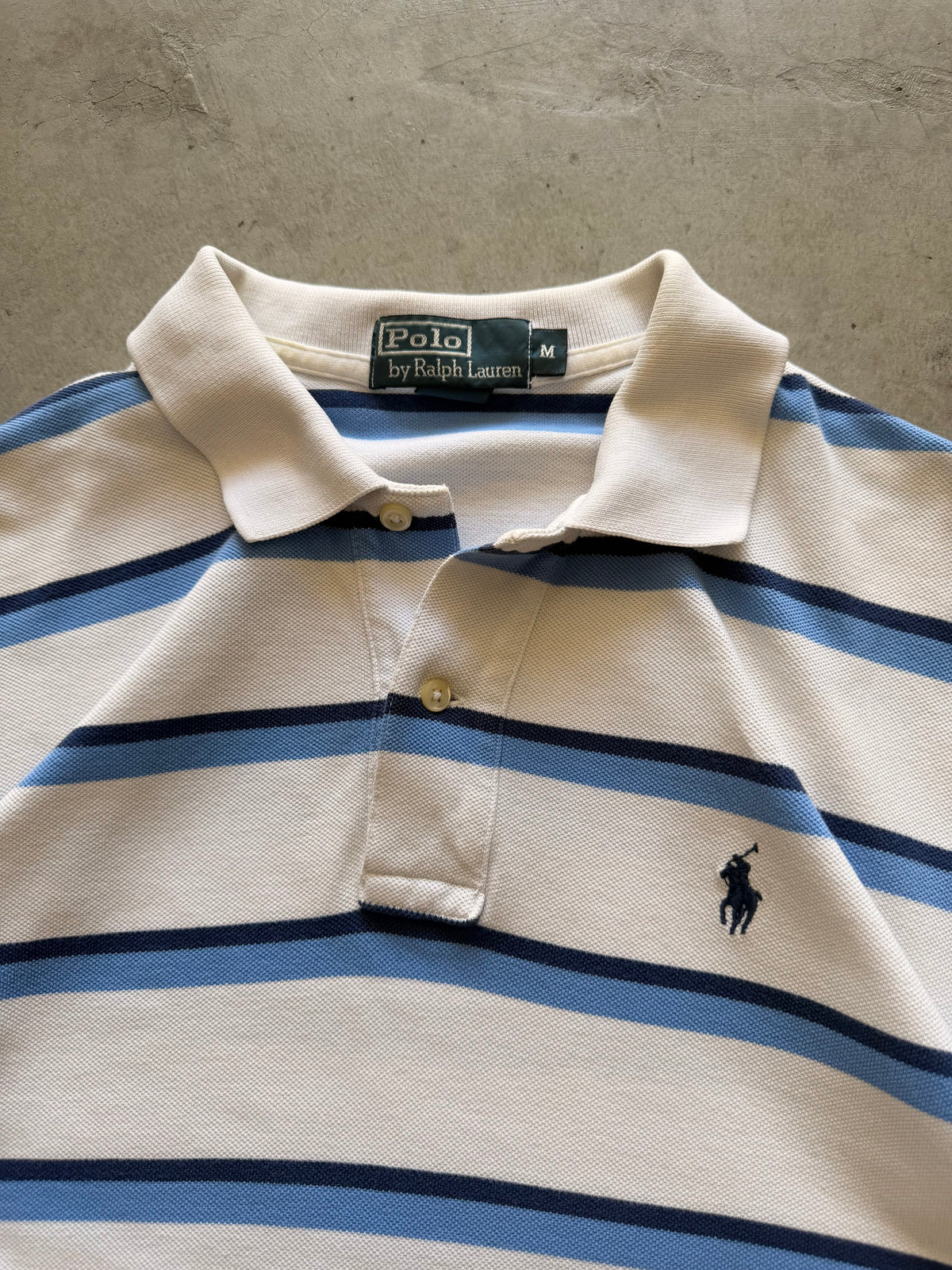 White and blue striped Polo - M