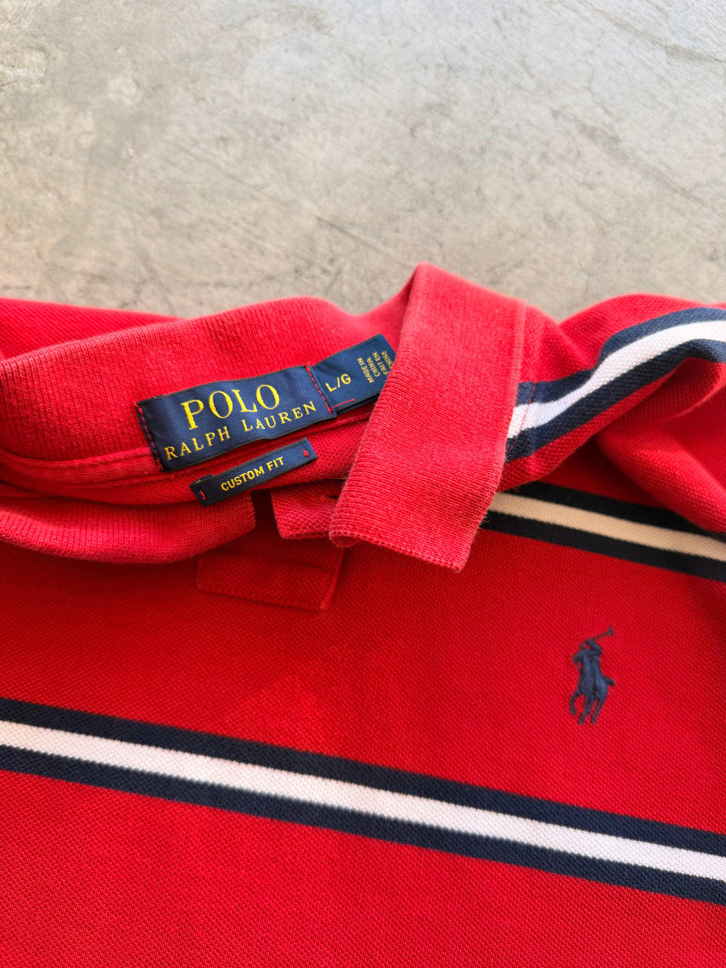 Red striped polo - M