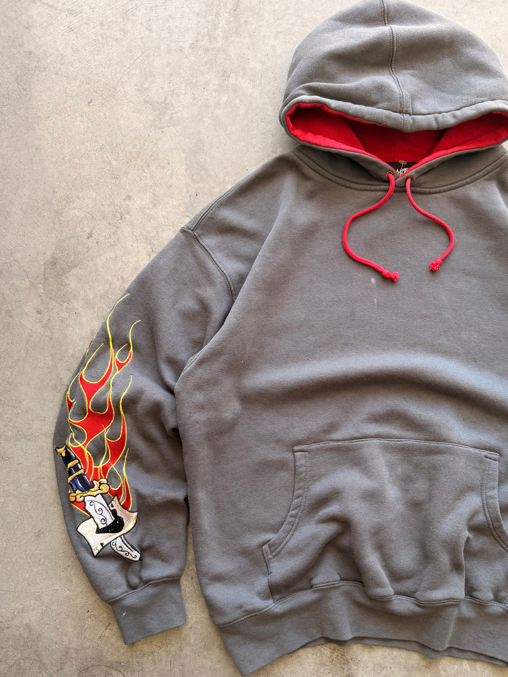 Y2K embroidered flames hoodie - XL