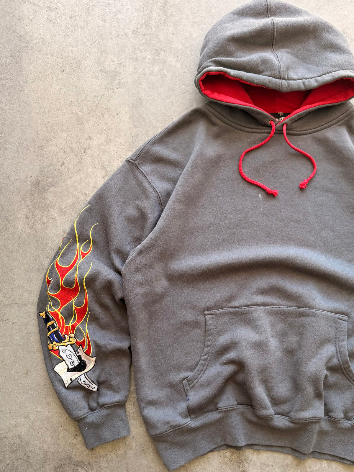 Y2K embroidered flames hoodie - XL