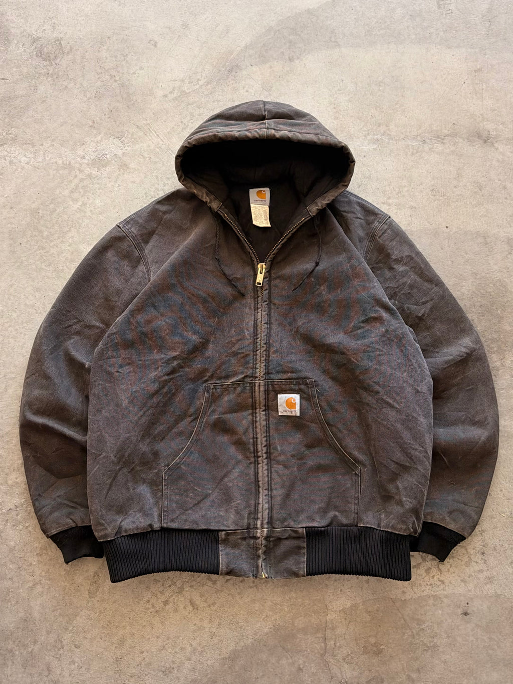 00s black faded hooded Carhartt jacket - XL
