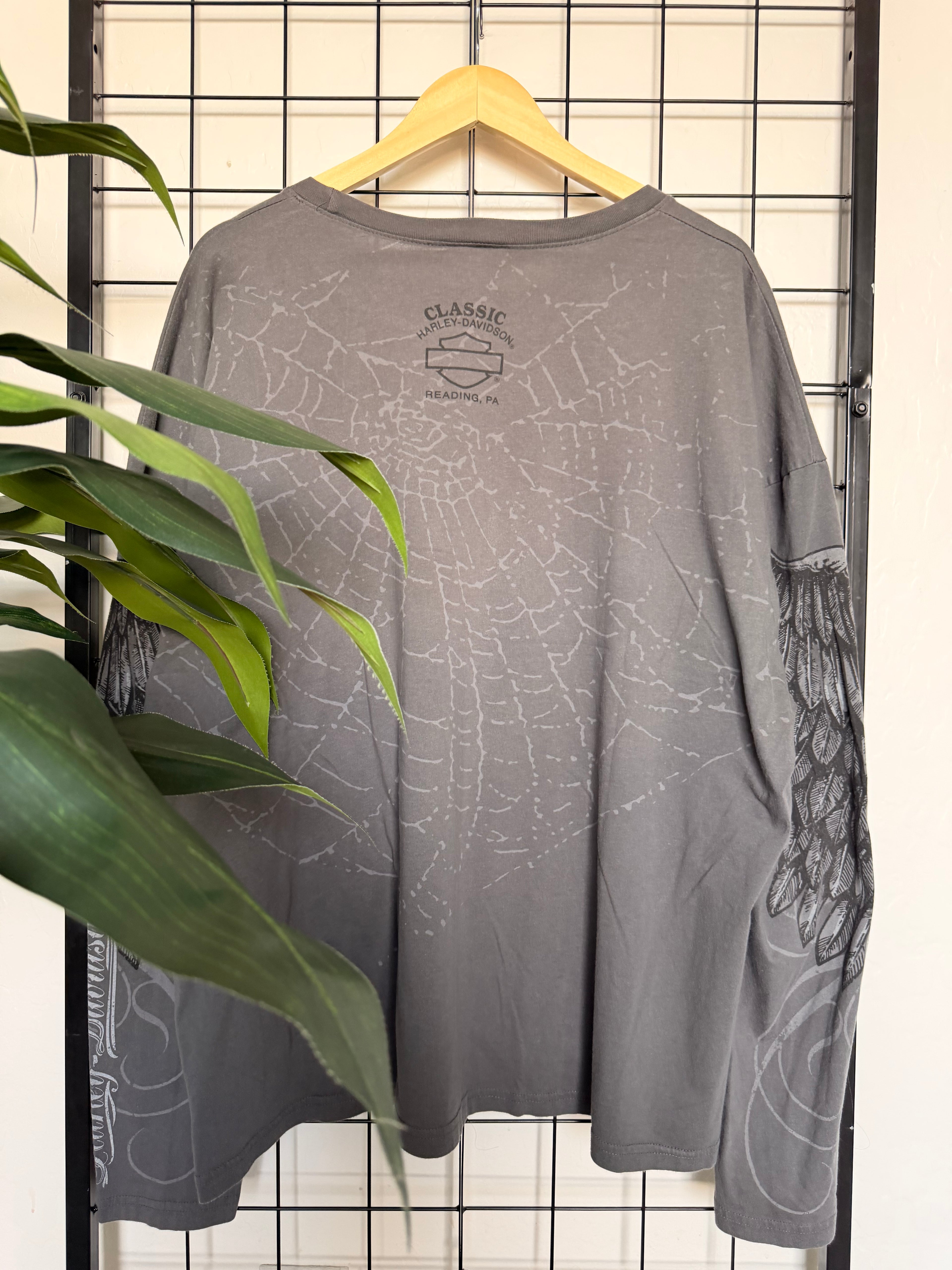 2009 Harley Davidson Spider and Wings AOP long sleeve tee - 2XL