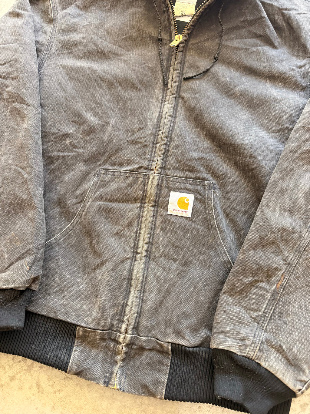 00s black faded hooded Carhartt jacket - XL
