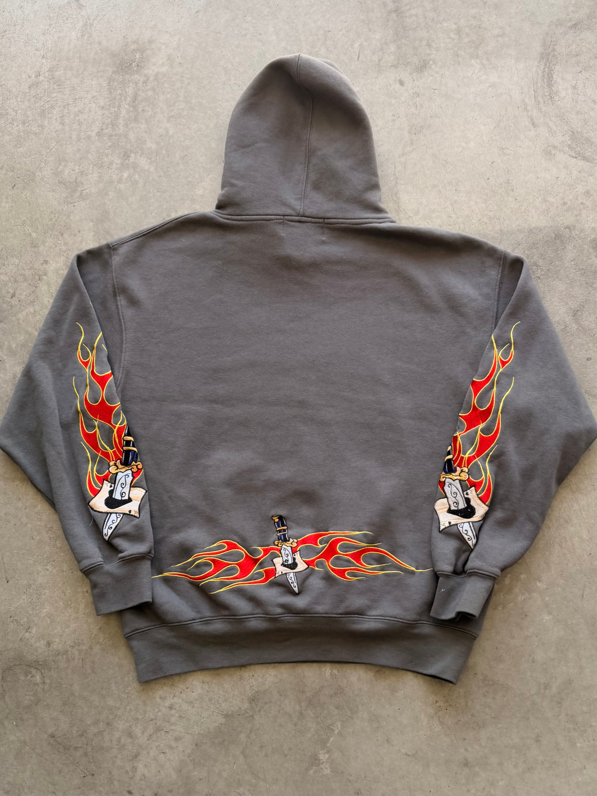 Y2K embroidered flames hoodie - XL