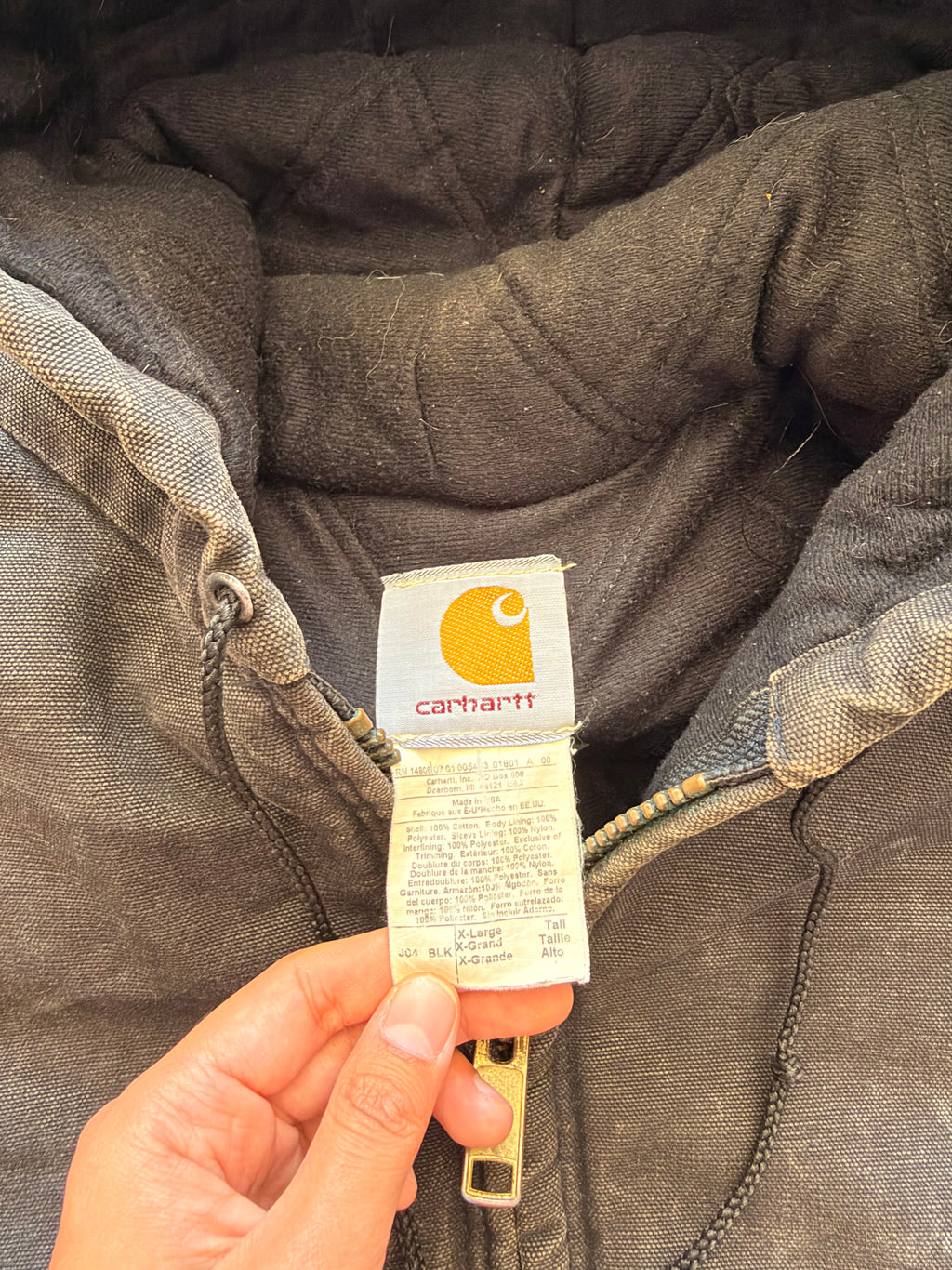 00s black faded hooded Carhartt jacket - XL
