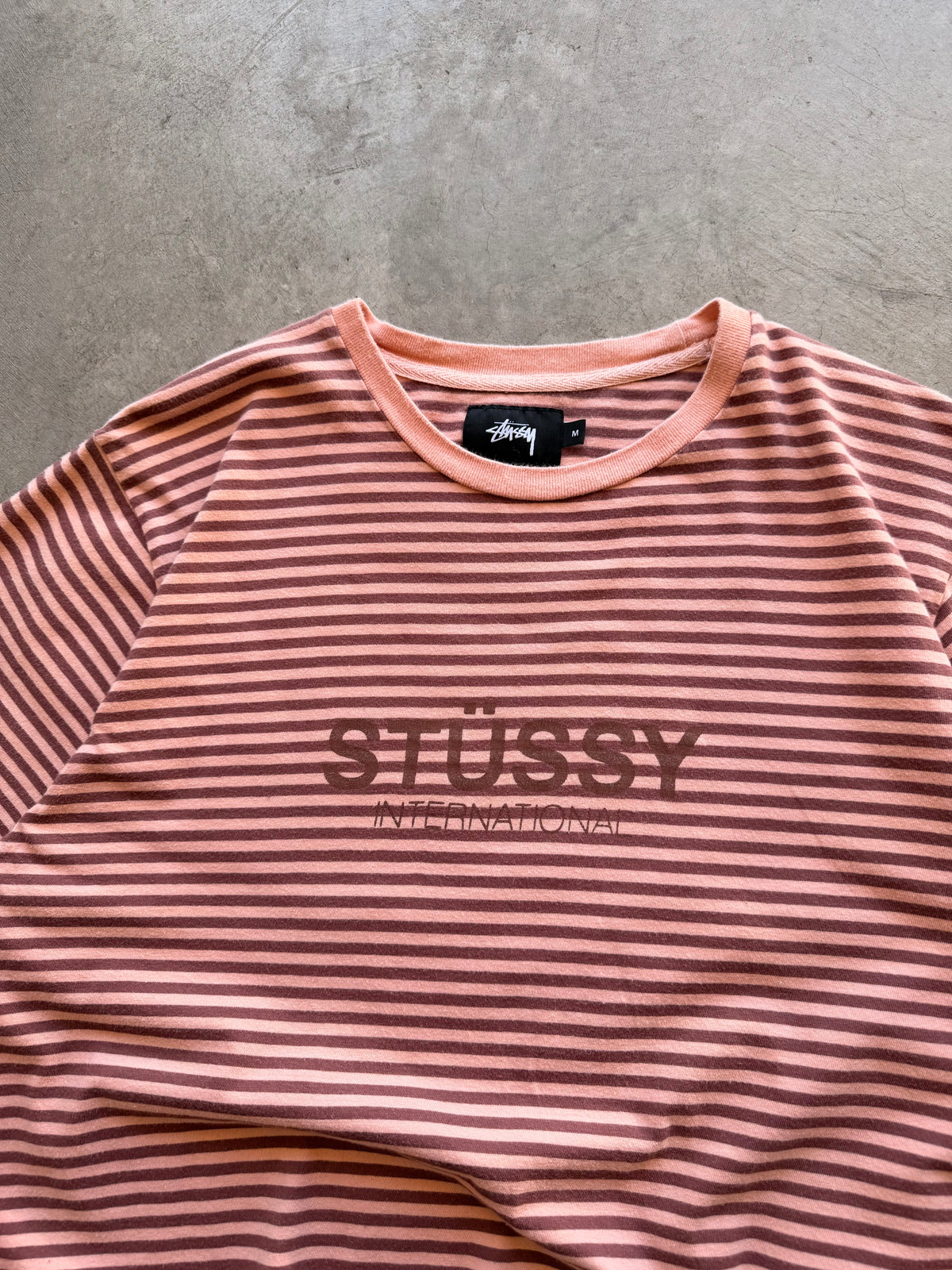 Stussy striped pink tee - M